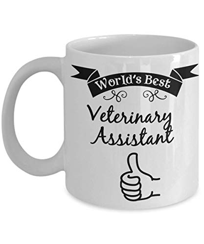 Taza de café divertida – World's Best Veterinary Assistant taza novedad Apreciación agradecimiento cumpleaños Navidad regalos 11 onzas, color blanco