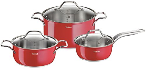 Tefal - Intuition Colors, Set de 6 Piezas de Acero Inoxidable Color Rojo para Todos los Fuegos Incluido inducción