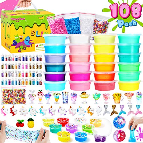 Theefun Slime Kit, Slime 108PCS, 24 Colores Slime para niñas niños, Fabrica de Slime con Polvos Brillantes, Bolas de Espuma, Regalo de cumpleaños, el día del niño, Día de los Tres Reyes, Navidad