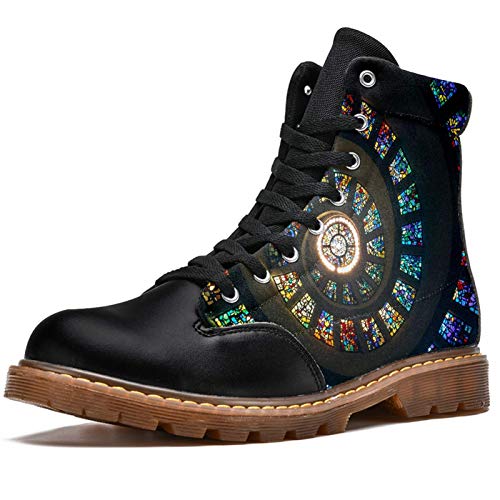 TIZORAX Botas de invierno para mujer surtido, colores en espiral, estampados de escaleras, alta parte superior de encaje clásico de lona zapatos de escuela, color Multicolor, talla 37 EU