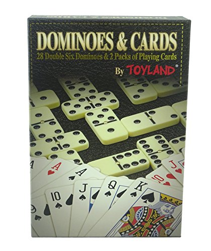 TOYLAND® Juego 2 en 1 - Domino Doble 6 y 2 Paquetes de Naipes - Juegos Familiares - Juegos de Mesa Clásicos