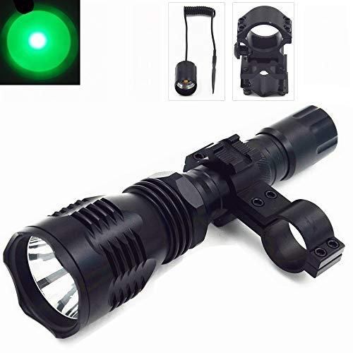 TUOFENG Linterna Caza Noche Verde Claro 250 yardas Lámpara Led de largo con Interruptor de Presión Remoto, Montaje de Barril, Montura de alcance