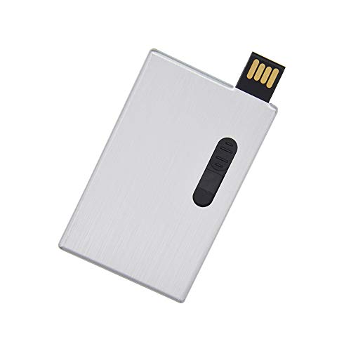 Uflatek 64 GB Memoria Flash USB Diseño de Tarjeta de Crédito Pen Drive Metal Unidad Flash Drive Novedad USB Stick 2.0 Plata U Disco Almacenamiento para Computadoras PC y Tableta