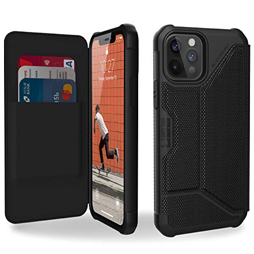 Urban Armor Gear Metropolis Folio Funda Plegable Apple iPhone 12 / iPhone 12 Pro (6,1") Cubierta [Compatible Carga inalámbrica (Qi), Funda Soporte y Ranuras para Tarjetas] FIBR ARMR Negro