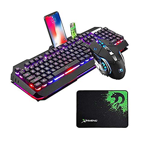 UrChoiceLtd 2017 Tecnología Teclado Ratón Naranja Amarillo LED Retroiluminado Multimedia Ergonómica De Juego USB + 2000DPI Gaming Juegos De Ratón + Gaming Pad para Ordenador Portátil (Oro Gris)