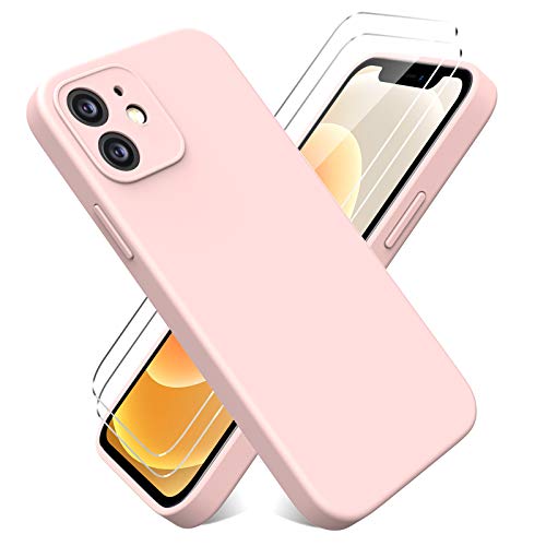 Vansdon Funda Compatible con iPhone 6.1 Pulgadas 12 + 2 Cristal Templado [Funda Blanda Silicona Líquida] [Protección de Cuerpo Completo]- Rosado