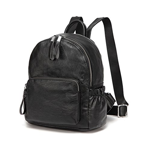 VASCHY Mochila Mujer, Mochila Pequeña Piel Mochila Niña Casual Bolsos Mochila Escolar Trabajo Compras Negro