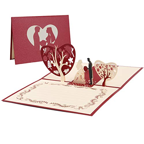 Vicloon Tarjeta de Felicitación de Boda Invitación, Tarjeta Regalo de 3D Pop-up con Sobre y Papel de Carta, Tarjeta de San Valentín de Cumpleaños para Novios, Novias, Aniversario, Navidad