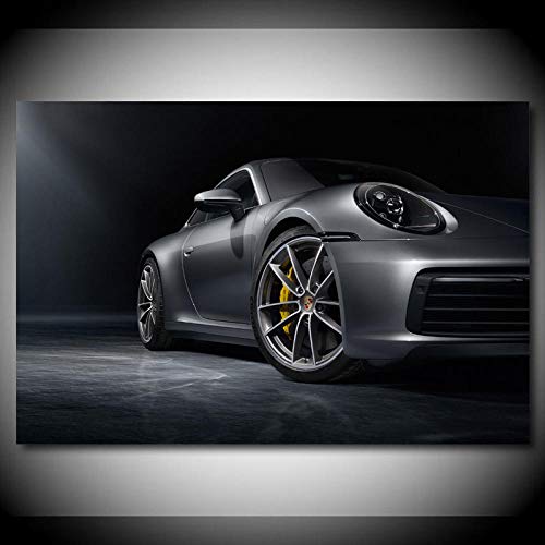 VVSUN Carteles e Impresiones de vehículos Porsche 911 Carrera S 2019 Pinturas en Lienzo de Coche Negro Cuadro de Arte de Pared Moderno para decoración de Sala de Estar, 60x90cm(sin Marco)