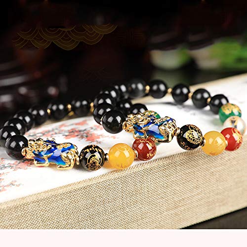 WCOCOW Feng Shui Obsidiana Pulsera De Riqueza para Mujeres Obsidiana Natural, Cambio De Color Pixiu Pi Yao Riqueza De Cinco Vías De Seis Caracteres Mantra Amuleto Atrae La Riqueza