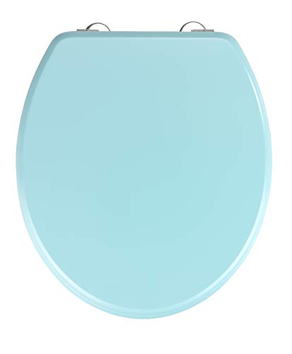 WENKO Tapa de WC Prima celeste mate - Asiento de inodoro, adecuado para cisterna, sujeción de acero fino inoxidable, MDF, 37 x 41 cm, Azul claro