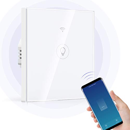 Wi-Fi Interruptor Alexa, Etersky Interruptor luz Inteligente, Interruptor Pared 1 Gang Compatible con Alexa y Google Home, Control APP, Interruptor Superficie con Temporizador, Neutral Requerido