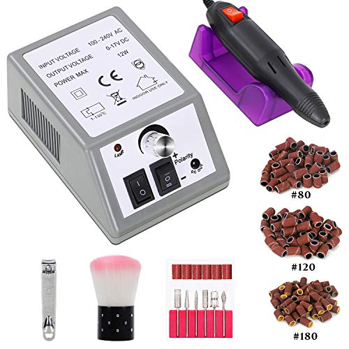 Winload Torno para Uñas, Kit Manicura Eléctrico, Pedicura Pulidor de Uñas, Eléctrica del Taladro del Clavo con 6 Brocas Pulidor Broca y 156 Bandas, Lima de Uñas de 20000 RPM, Manicura Herramienta