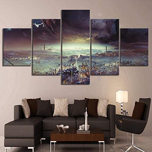 WKHRD 5 Piezas de Cuadros de Pared Destiny 2 Póster del Juego Lost Planet Cityscape HD Fantasy Art Canvas Pinturas para decoración de Pared de Dormitorio / 30x40 30x60 30x80cm-Sin Marco