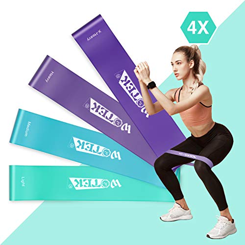 WOTEK Bandas Elásticas Fitness/Bandas de Resistencia, Set de 4 Colores Cintas Elasticas Musculacion y Fitness, Látex Natural Gomas elasticas musculacion con Guía de Ejercicios y Bolsa Almacenamiento