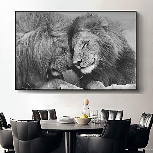 wZUN León Africano Blanco y Negro Animales Salvajes Lienzo Pintura Carteles e Impresiones decoración del hogar Cuadros de Arte de Pared para decoración de Sala de Estar 50X75CM