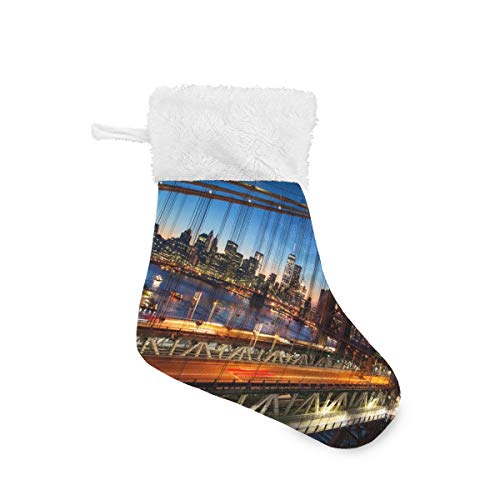 XiangHeFu 4 Piezas Christmas Stocking，Medias de Navidad, Hermosa Puesta de Sol de la Ciudad de Nueva York Manhattan，Home Decoration，Decoración hogareña