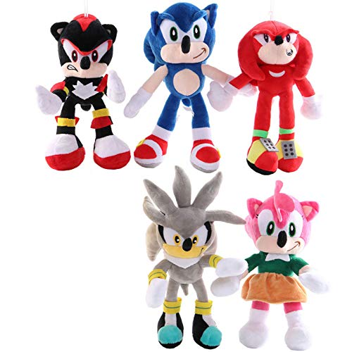 XINFA Peluche Sonic 28cm 5pcs Sonic Peluche de Juguete Amy Rose Sonic-Shadow-Silver The Hedgehog Tails Knuckles The Echidna Soft Stuffed Animals Doll Regalos para niños