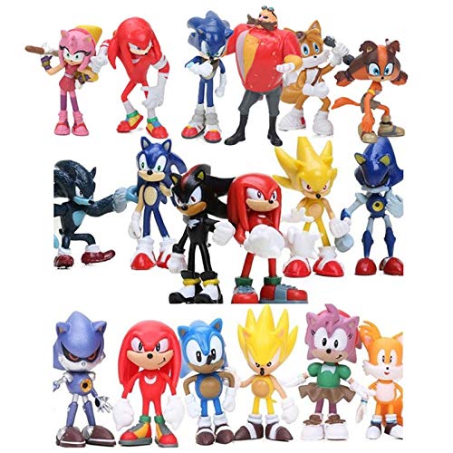 YANGQIAN Figura de Sonic 18 unids/Set 3-12 cm Figuras sónicas de Juguete Super Sonic The Hedgehog Sonic Shadow Tails Knuckles PVC Figura de acción Llavero figuritas muñeca