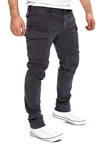 Yazubi Pantalones Cargo de Los Hombre Slim Militar Algodón Jayden Chino Carga Bolsillos Caqui, Gris (Nino Iron 193908), W28/L30