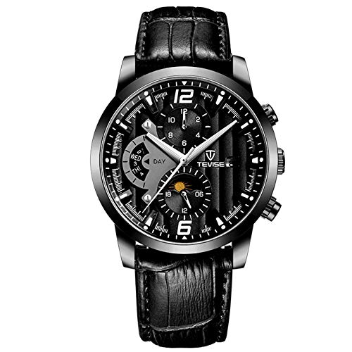 YiLuFanHua Relojes para Hombre Moda Mecánico Acero Inoxidable Deportivo Cronógrafo Impermeable Negocios Reloj De Pulsera,Negro