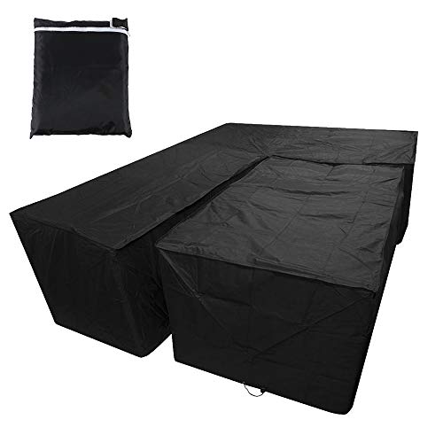 You's Auto Juego de Forma de L de Funda Protectora para El SofÁ De La Esquina Muebles para Mesa De Jardin Exterior Impermeable Anti-UV (Negro 215X215X87cm+155x95x68cm)