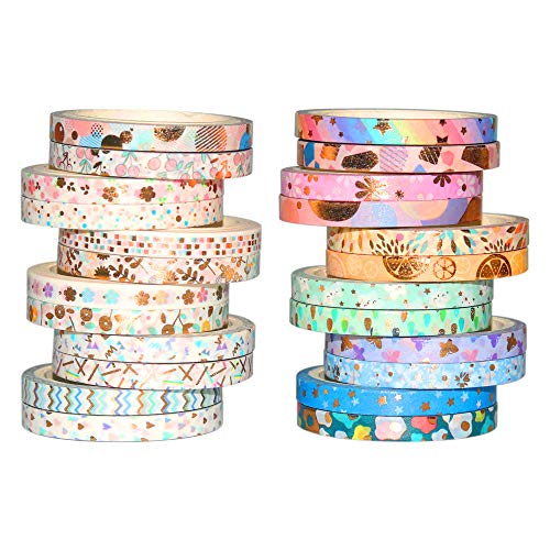 Yubbaex Washi Tape Set cinta adhesiva decorativa Washi Glitter Adhesivo de Cinta Decorativa para DIY Crafts Scrapbooking 24 Rollos x 5MM De ancho