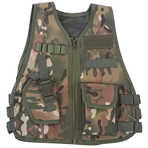 Zer one Chaleco táctico para niños Ejército de Camuflaje Chaleco de Asalto Chalecos duraderos y Transpirables con Bolsillo múltiple Ajustable para Juegos de Caza al Aire Libre(L-Camuflaje CP)