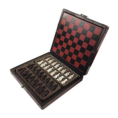 Z.L.FFLZ Tablero de ajedrez Juego de Juegos de ajedrez Antiguo Chess de Resina Vintage Chess Lifelike Pieces Partidor Separado Dibujo de Juego Caja de ajedrez Regalo