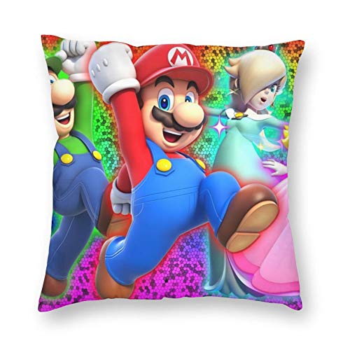 ZVEZVI Fundas de Almohada cuadradas Suaves de 18 x 18 Pulgadas, Funda de Almohada de Tiro de Mario 3D World para decoración de Asiento de sofá, Coche, Dormitorio o Patio