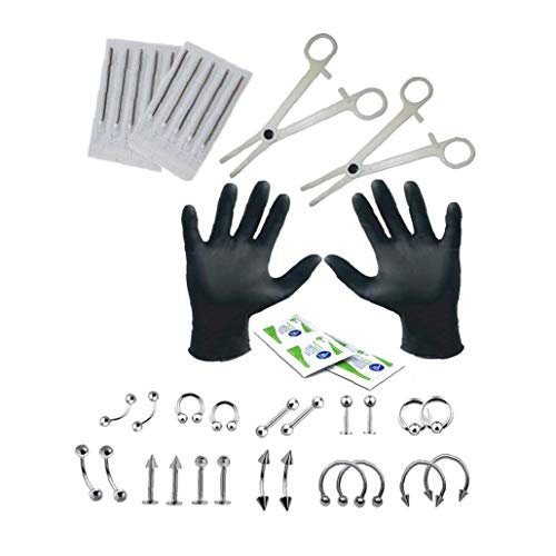 ZYCX123 Kit de perforación Profesional Oído, Nariz Ombligo Pezón Piercing Conjunto con Agujas joyería Guantes Piercing Supplies 1Ponga Mujeres de Belleza