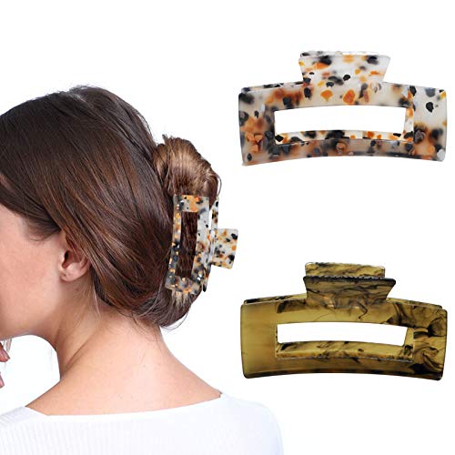 2Pcs Clips de Garra de Pelo Pinzas de Acetato Celuloide Grandes Clip de Mandíbula Pasadores de Tortuga Abrazadera de Pelo Rectangular de Francés Garras de Pelo Pinzas para el Cabello para Mujeres