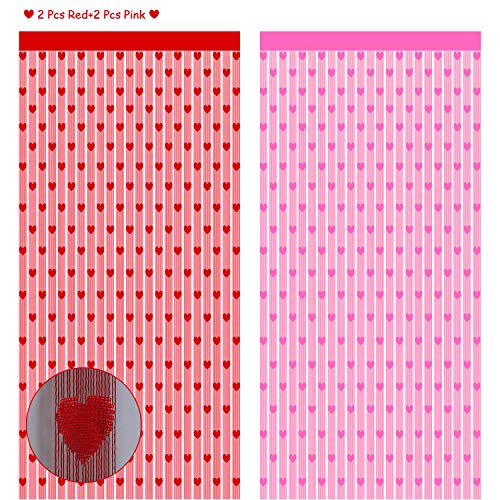 4 Paquetes Cortinas de Ventana de Día de San Valentín, Cortinas de Encaje en Forma de Corazones Rojos, Cortinas de Baño de Ventana Rosado Romántico para Fiestas Aniversario Bodas,41 x 72 Pulgadas