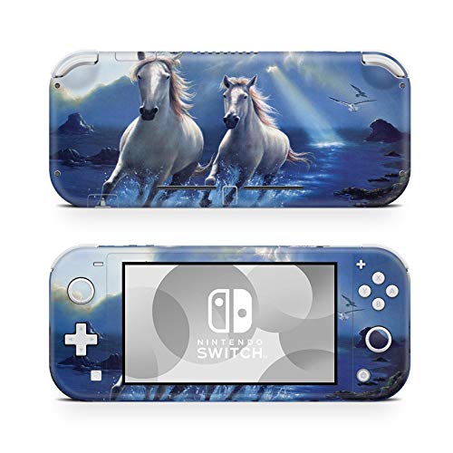 46 North Design Switch Lite Skin Vinyl Stickers, Azul Océano Azul Caballos Animales Poni Blanco Cielo Mascotas Color Claro Unicornio Cobalto, Alta calidad, Durable, Sin burbujas, Made in Canada