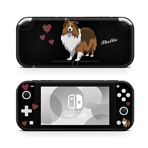 46 North Design Switch Lite Skin Vinyl Stickers, Lindo Perro Sheltie Perrito Shetland Dulce Amor Corazones Perrito Negro Granate Mascotas, Alta calidad, Durable, Sin burbujas, Made in Canada