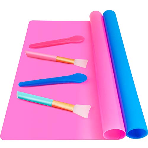 6 Piezas Set de Alfombrillas de Silicona Incluye 2 Piezas Hoja de Silicona para Artesanía 2 Piezas Stir Sticks de Silicona 2 Piezas Cepillos de Silicona para Hacer Vasos Artesanales