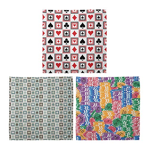 ABAKUHAUS Pack de 3 Bandanas Unisex, Naipes del corazón picas diamantes fichas de casino de la suerte, Multicolor