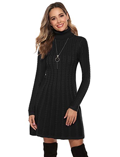 Abollria Vestido a Punto Cuello Alto Suéter Elegante para Mujer Vestido de Jerséy Clásico para Otoño Invierno Cuello Alto