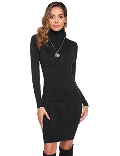 Abollria Vestido a Punto Suéter Elegante para Mujer Jerséy Clásico para Otoño Invierno Cuello Alto