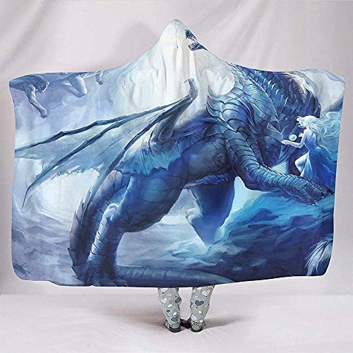 Acuarela Blue Dragon Beauty Ice Cave Art Print Mantas con Capucha Casual Cuddly Fleece Hood Cloak Camping Chair