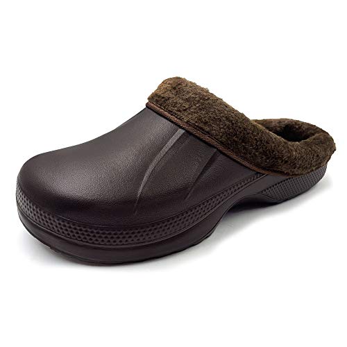 AMOJI Zuecos con Forro de Invierno Zapatos de jardín de Piel Forro de Lana Forro de Ferry Zapatillas Zapatos de casa cálidos Habitación Forro borroso Hombres Mujeres Marrón 1534 Talla 42 EU