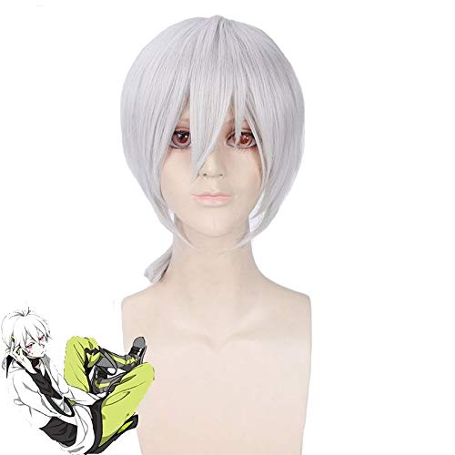 Anime Project Konoha Haruka Cosplay pelucas plateadas blancas rectas cortas pelucas de pelo resistentes al calor para juego de roles Show Gift   PL-304