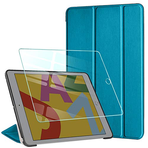 AROYI Funda Compatible con iPad 10.2", iPad 8ª (2020)/7ª (2019) generación Funda y Protector Pantalla, Carcasa Silicona Smart Cover con Soporte Función Auto Sueño/Estela, Pavo Real Azul