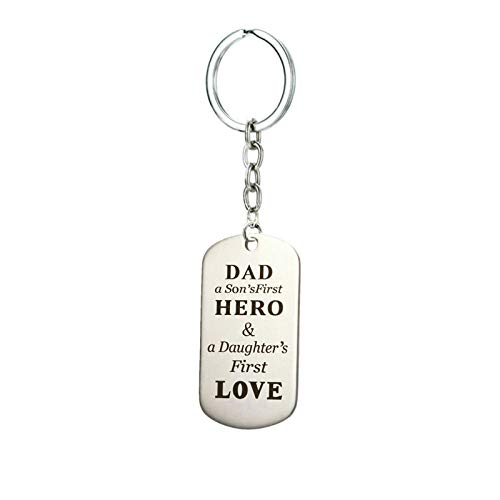 AueDsa Llaveros Acero Inoxidable Hombre Mujer Llavero Placa Militar Grabado Dad Hero.Love Plata Llavero para Mujer