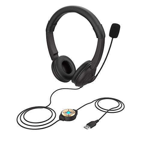 Auriculares USB con cancelación de ruido micrófono para ordenador PC Auriculares en línea control para Skype SoftPhone UC Business Call Center Chat Claro,enseñanza en línea,peso muy ligero y voz clara