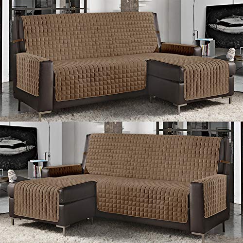 Banzaii Funda de Sofá Cubre Chaise Longue Acolchada Lisa 3 Plazas (240 cm) con Chaise Longue Izquierda/Derecha Cuerda