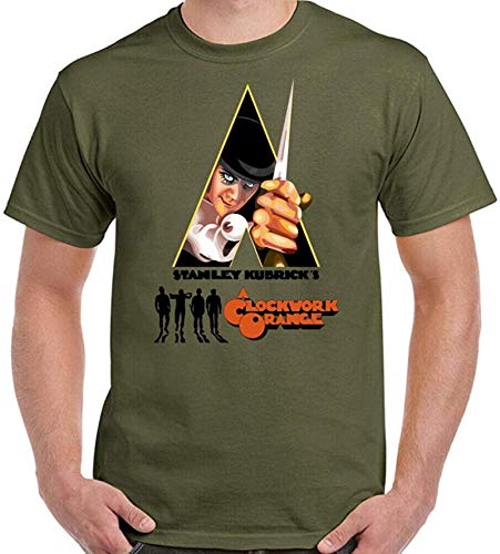 BGTEEVER A Clockwork Orange T-Shirt Mens Retro 70s Movie Stanley Kubrick Poster Film Top,Military Green,S