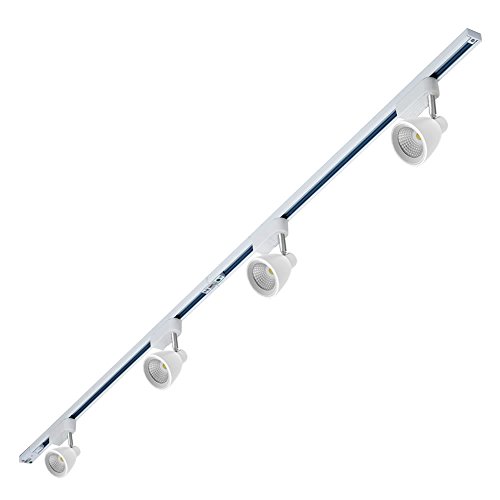 Biard Kit con Carril LED Monofase de 1 Circuito de 2 m (2 x 1 m) + 4 x Focos LED 10W con Intensidad Luminosa Regulable y Conectores – Blanco Cálido (3000K) - para Cocinas, Comedores y Oficinas