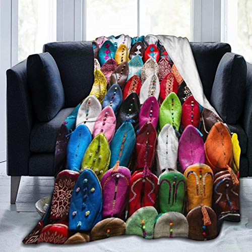 Blived Manta Mantas de Franela,Marrakech Marruecos Coloridos Zapatos Orientales Mercado Marrakech Manta de Lana Manta de sofá Manta de Aire Acondicionado de día luz para sofá Cama 150x125cm