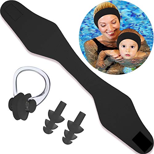 Blulu Diadema de Natación Tapones de Oídos de Silicona Pinza de Nariz Protector de Nariz Kits de Natación (Negro, Talla M)